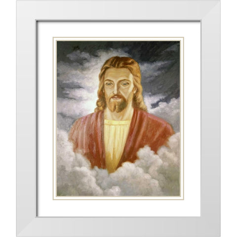 Portrait of Jesus White Modern Wood Framed Art Print with Double Matting by Bianchini, Vittorio