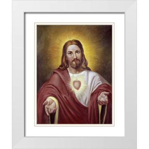 Sacred Heart of Jesus White Modern Wood Framed Art Print with Double Matting by Bianchini, Vittorio