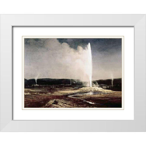 Geysers in Yellowstone Park White Modern Wood Framed Art Print with Double Matting by Bierstadt, Albert