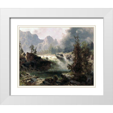 Rocky Mountain Stream White Modern Wood Framed Art Print with Double Matting by Bierstadt, Albert