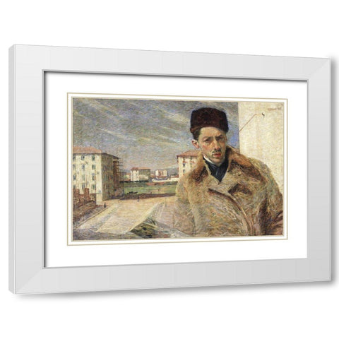 Self-Portrait White Modern Wood Framed Art Print with Double Matting by Boccioni, Umberto