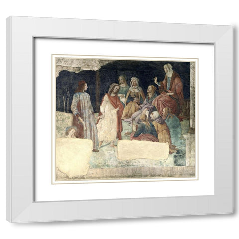 A Young Man Is Greeted By The Liberal Arts White Modern Wood Framed Art Print with Double Matting by Botticelli, Sandro