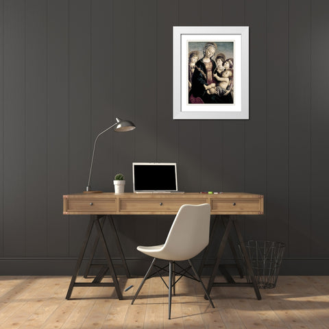 Madonna and Child With St. John Baptist and Two Angels White Modern Wood Framed Art Print with Double Matting by Botticelli, Sandro
