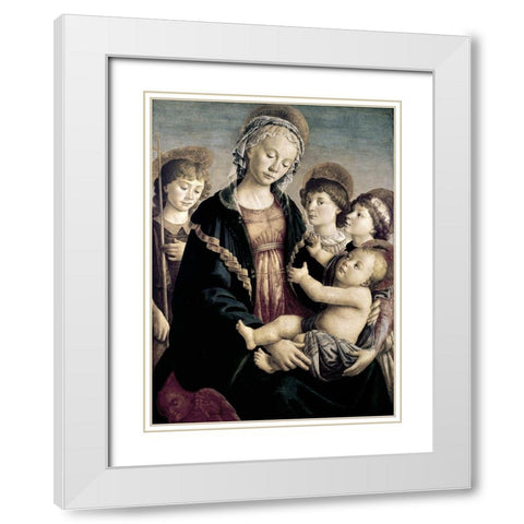 Madonna and Child With St. John Baptist and Two Angels White Modern Wood Framed Art Print with Double Matting by Botticelli, Sandro