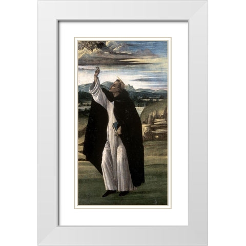 Saint Dominic White Modern Wood Framed Art Print with Double Matting by Botticelli, Sandro