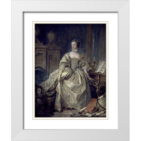 La Madame De Pompadour White Modern Wood Framed Art Print with Double Matting by Boucher, Francois