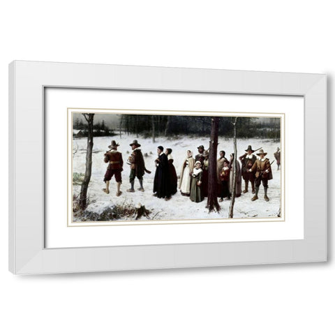 Pilgrims Going To Church White Modern Wood Framed Art Print with Double Matting by Boughton, George Henry