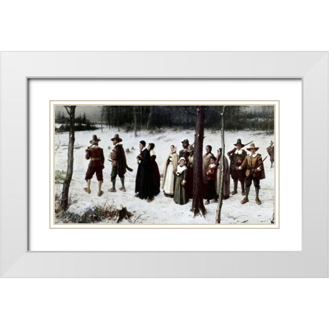 Pilgrims Going To Church White Modern Wood Framed Art Print with Double Matting by Boughton, George Henry