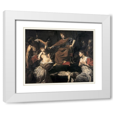 Judgement of Solomon White Modern Wood Framed Art Print with Double Matting by Boulogne, Jean Valentin de