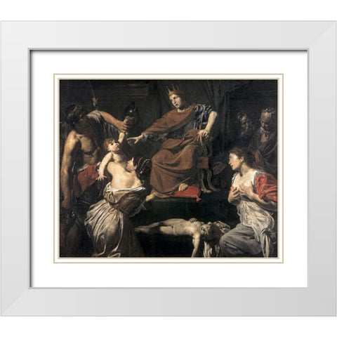 Judgement of Solomon White Modern Wood Framed Art Print with Double Matting by Boulogne, Jean Valentin de