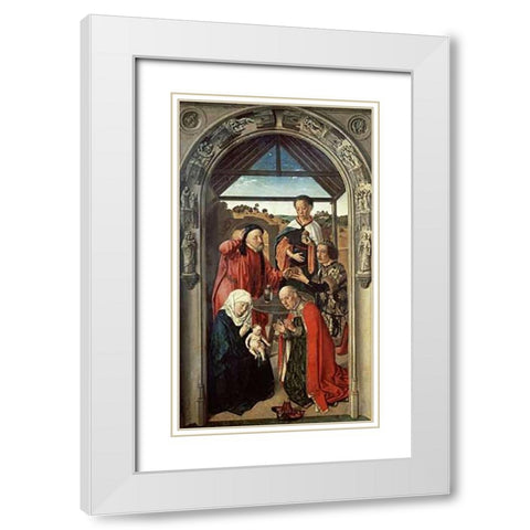 Adoration of The Magi White Modern Wood Framed Art Print with Double Matting by Bouts, Aelbrecht
