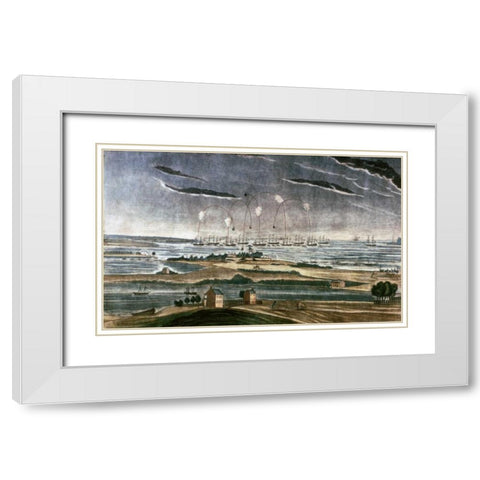 Bombardment of Fort Mchenry White Modern Wood Framed Art Print with Double Matting by Bower, John