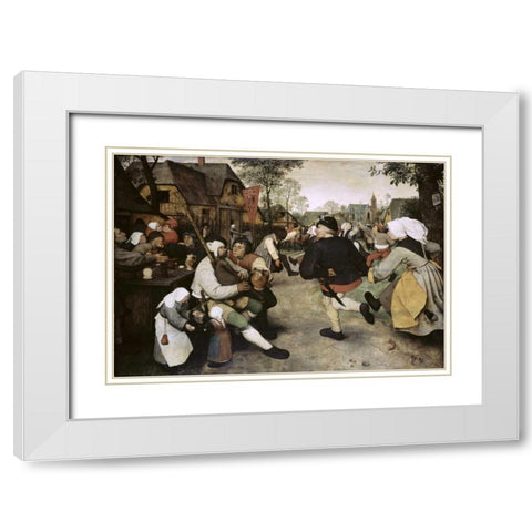 Peasants Dancing White Modern Wood Framed Art Print with Double Matting by Bruegel, Pieter the Elder