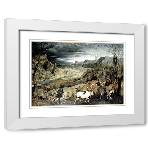 Return of the Herd White Modern Wood Framed Art Print with Double Matting by Bruegel the Elder, Pieter