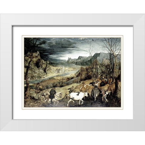 Return of the Herd White Modern Wood Framed Art Print with Double Matting by Bruegel the Elder, Pieter