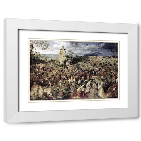 The Procession to Calvary White Modern Wood Framed Art Print with Double Matting by Bruegel the Elder, Pieter