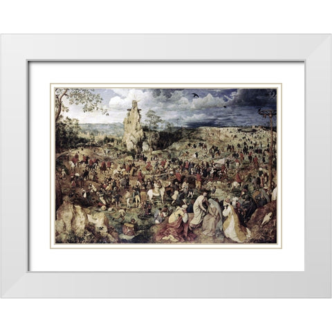 The Procession to Calvary White Modern Wood Framed Art Print with Double Matting by Bruegel the Elder, Pieter