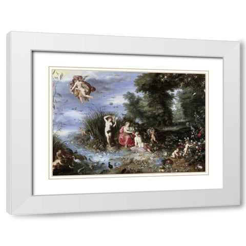 Allegory of The Elements White Modern Wood Framed Art Print with Double Matting by Jan Brueghel the Elder