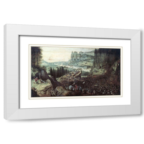 Suicide of Saul White Modern Wood Framed Art Print with Double Matting by Bruegel the Elder, Pieter
