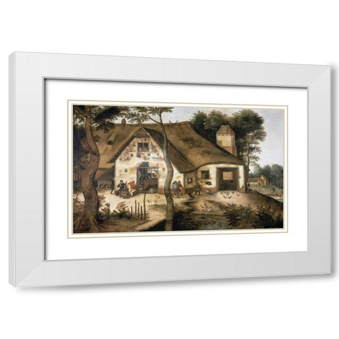 Auberge Saint-Michel White Modern Wood Framed Art Print with Double Matting by Bruegel, Pieter the Younger