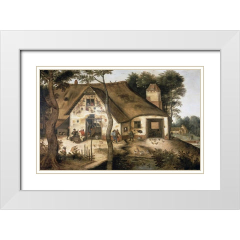 Auberge Saint-Michel White Modern Wood Framed Art Print with Double Matting by Bruegel, Pieter the Younger