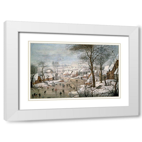 Winter Landscape #1 White Modern Wood Framed Art Print with Double Matting by Bruegel the Younger, Pieter