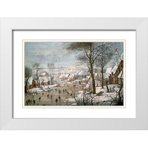 Winter Landscape #1 White Modern Wood Framed Art Print with Double Matting by Bruegel the Younger, Pieter