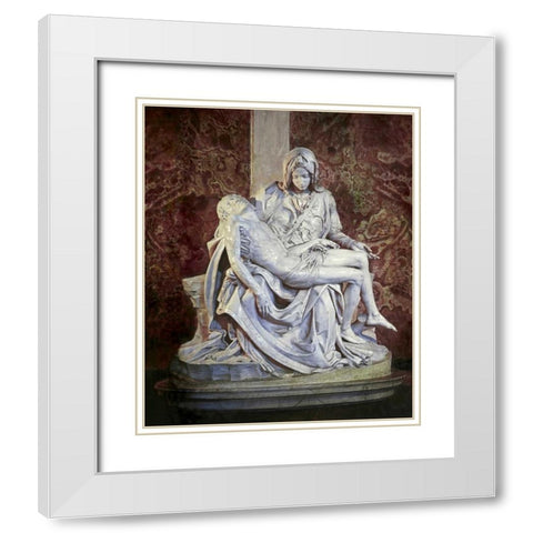 Pieta White Modern Wood Framed Art Print with Double Matting by Michelangelo