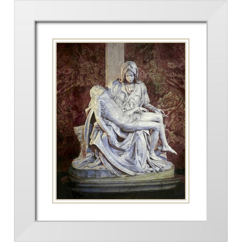 Pieta White Modern Wood Framed Art Print with Double Matting by Michelangelo