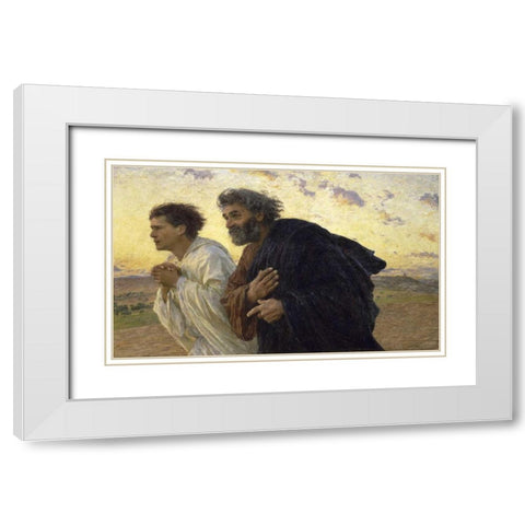 Disciples Peter and John Rushing To The Sepulcherthe Morning of The Resurrection White Modern Wood Framed Art Print with Double Matting by Burnand, Eugene