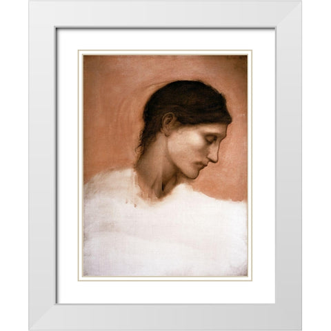 Study of a Girls Head White Modern Wood Framed Art Print with Double Matting by Burne-Jones, Sir Edward