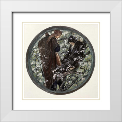 Witches Tree. Nimue Beguiling Merlin With Enchantment White Modern Wood Framed Art Print with Double Matting by Burne-Jones, Sir Edward