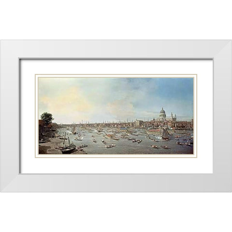 London and The Thames White Modern Wood Framed Art Print with Double Matting by Canaletto