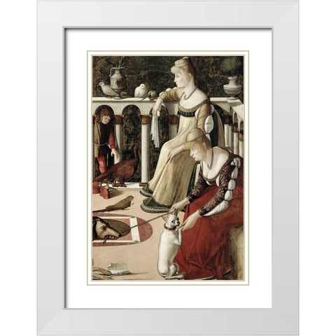 Two Venetian Ladies - The Courtesans White Modern Wood Framed Art Print with Double Matting by Carpaccio, Vittore