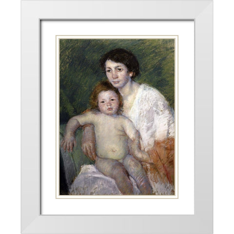After the Babys Bath White Modern Wood Framed Art Print with Double Matting by Cassatt, Mary
