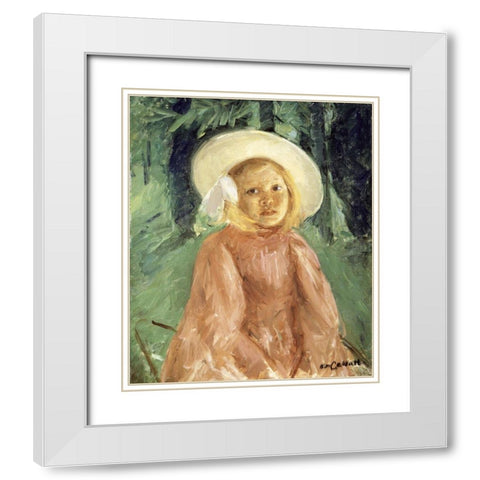 Little Girl in a Currant Colored Dress White Modern Wood Framed Art Print with Double Matting by Cassatt, Mary