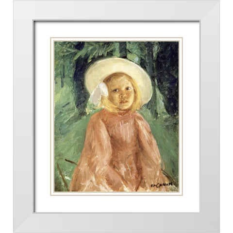 Little Girl in a Currant Colored Dress White Modern Wood Framed Art Print with Double Matting by Cassatt, Mary