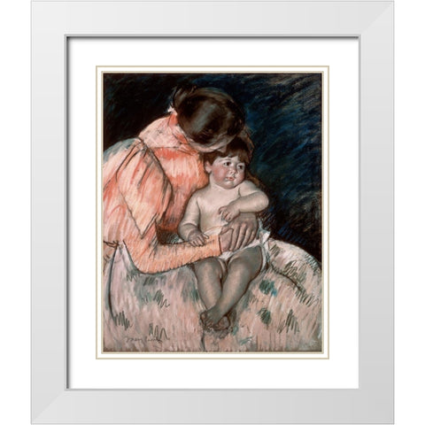 Mother and Child White Modern Wood Framed Art Print with Double Matting by Cassatt, Mary