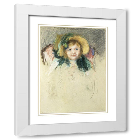 Sara in a Bonnet with a Plum Hanging Down White Modern Wood Framed Art Print with Double Matting by Cassatt, Mary
