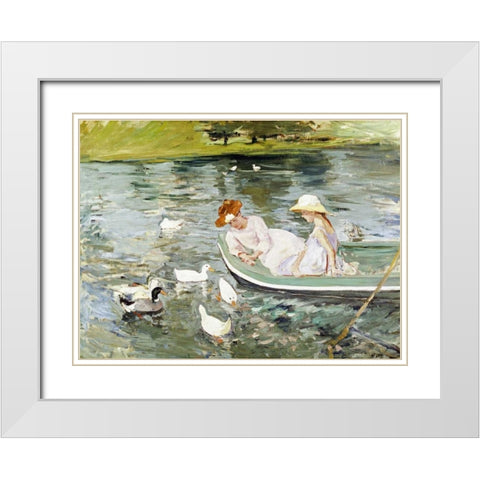 Summertime White Modern Wood Framed Art Print with Double Matting by Cassatt, Mary