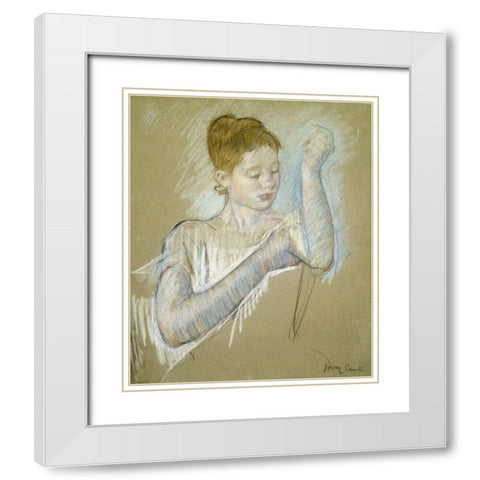 The Long Gloves White Modern Wood Framed Art Print with Double Matting by Cassatt, Mary