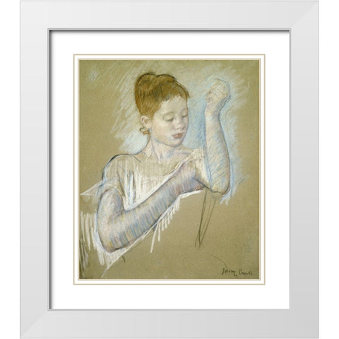 The Long Gloves White Modern Wood Framed Art Print with Double Matting by Cassatt, Mary