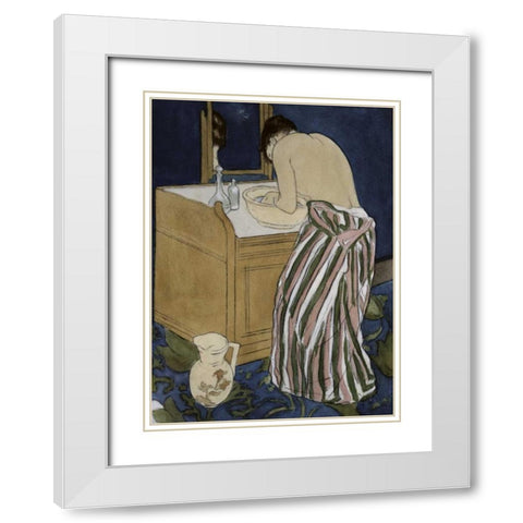 Woman Bathing White Modern Wood Framed Art Print with Double Matting by Cassatt, Mary