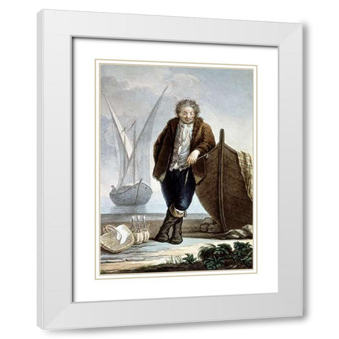 Sailor Leaning Against Boat Hullfrom White Modern Wood Framed Art Print with Double Matting by Castelli, Costanzo