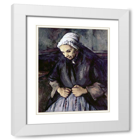 An Old Woman With a Rosary White Modern Wood Framed Art Print with Double Matting by Cezanne, Paul