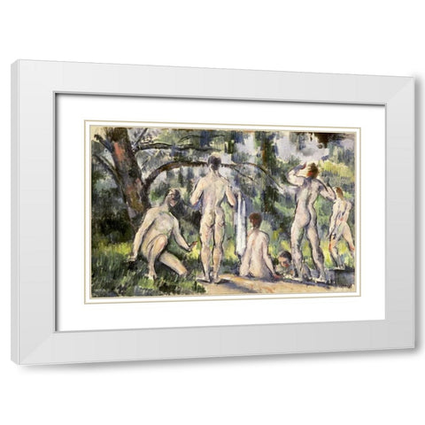 Bathers White Modern Wood Framed Art Print with Double Matting by Cezanne, Paul