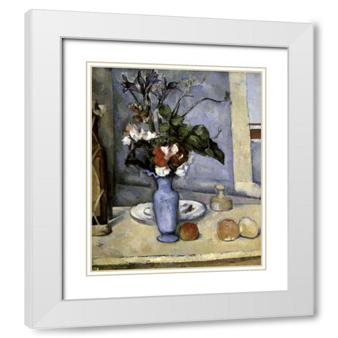 Blue Vase White Modern Wood Framed Art Print with Double Matting by Cezanne, Paul