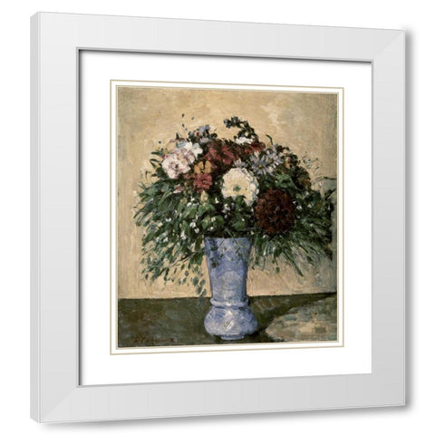 Bouquet In a Blue Vase White Modern Wood Framed Art Print with Double Matting by Cezanne, Paul