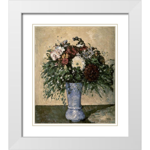 Bouquet In a Blue Vase White Modern Wood Framed Art Print with Double Matting by Cezanne, Paul