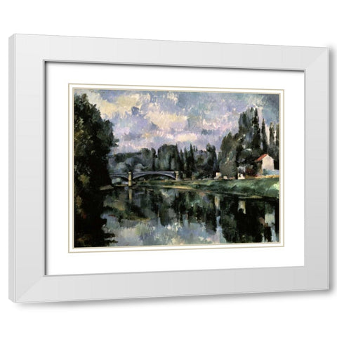 Bridge Over the Marne at Creteil White Modern Wood Framed Art Print with Double Matting by Cezanne, Paul